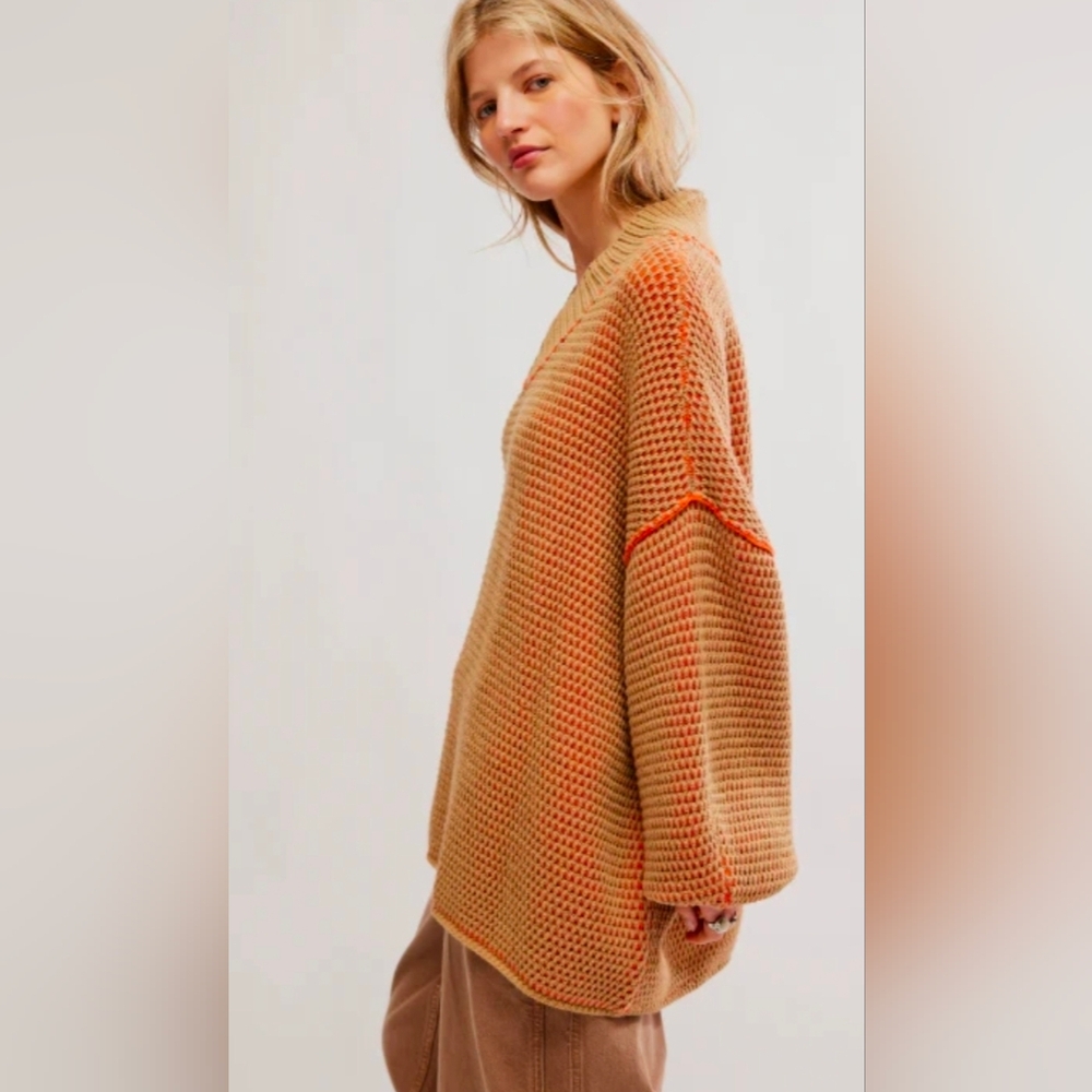 Free People Oversized Maisie Sweater Tangerine Size Small NWT$148 Rare Color - Picture 2 of 13